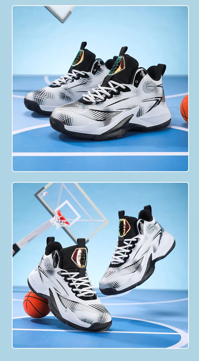 Children‘s Basketball Shoes Non-slip Breathable Basketball Training Sneakers Lace-up Boys Girls Basketball Boots Athletic Shoes
