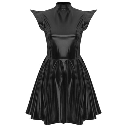 Womens Cocktail Dress Shiny Metallic Dress Alien Space Cap Sleeve High Waist A-line Dress for Halloween Party High Street Dress