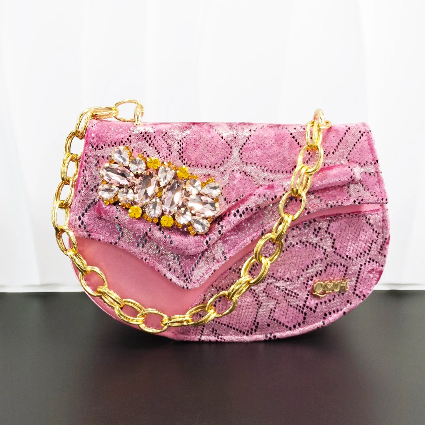 INS Purple Rhinestone-Embellished and Colorful Striped Design Party Wedding Peep Toe Bigger Size Ladies High Heels and Bag Set