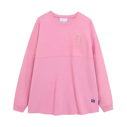 Cartoon Print Embroidery Flares Pearl Pink Sweatshirt Sweet Women Long Sleeve Loose Jumper Tops Female
