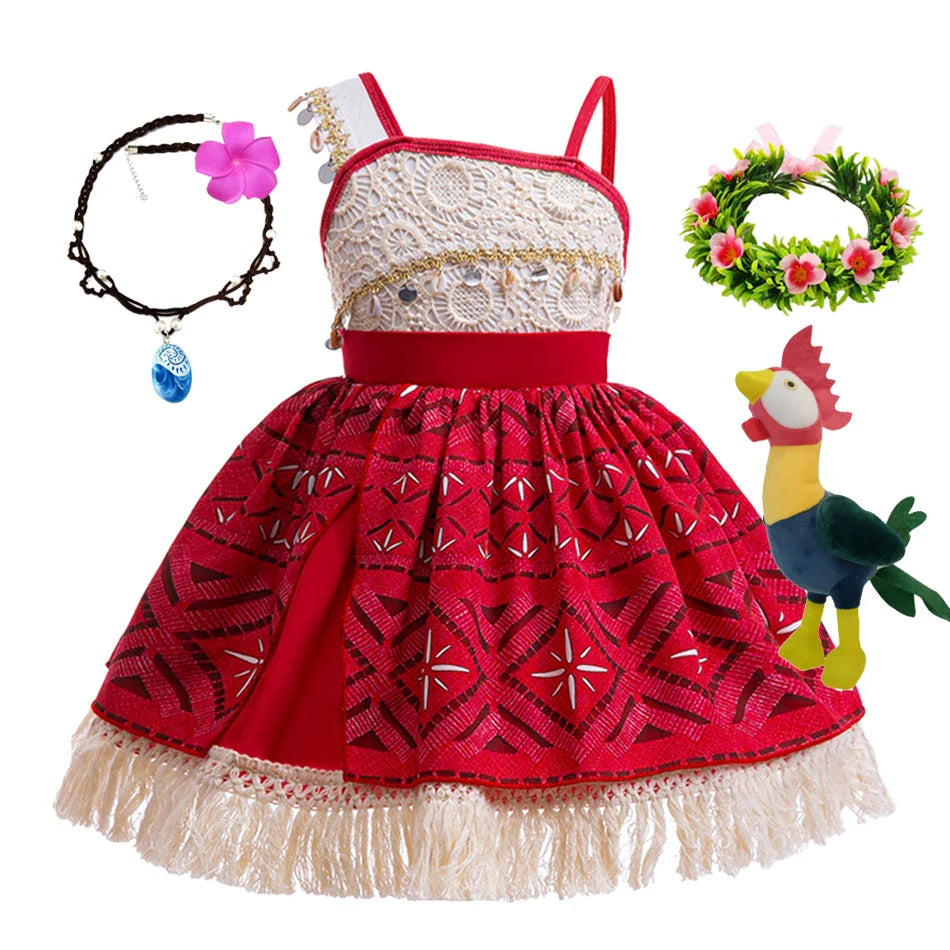 2024 Novo Filme Moana 2 Vestido Meninas Festa de Halloween Fantasia de Aventura Princesa para Menina Roupas Chiques Infantil Roupa Vaiana Muababy