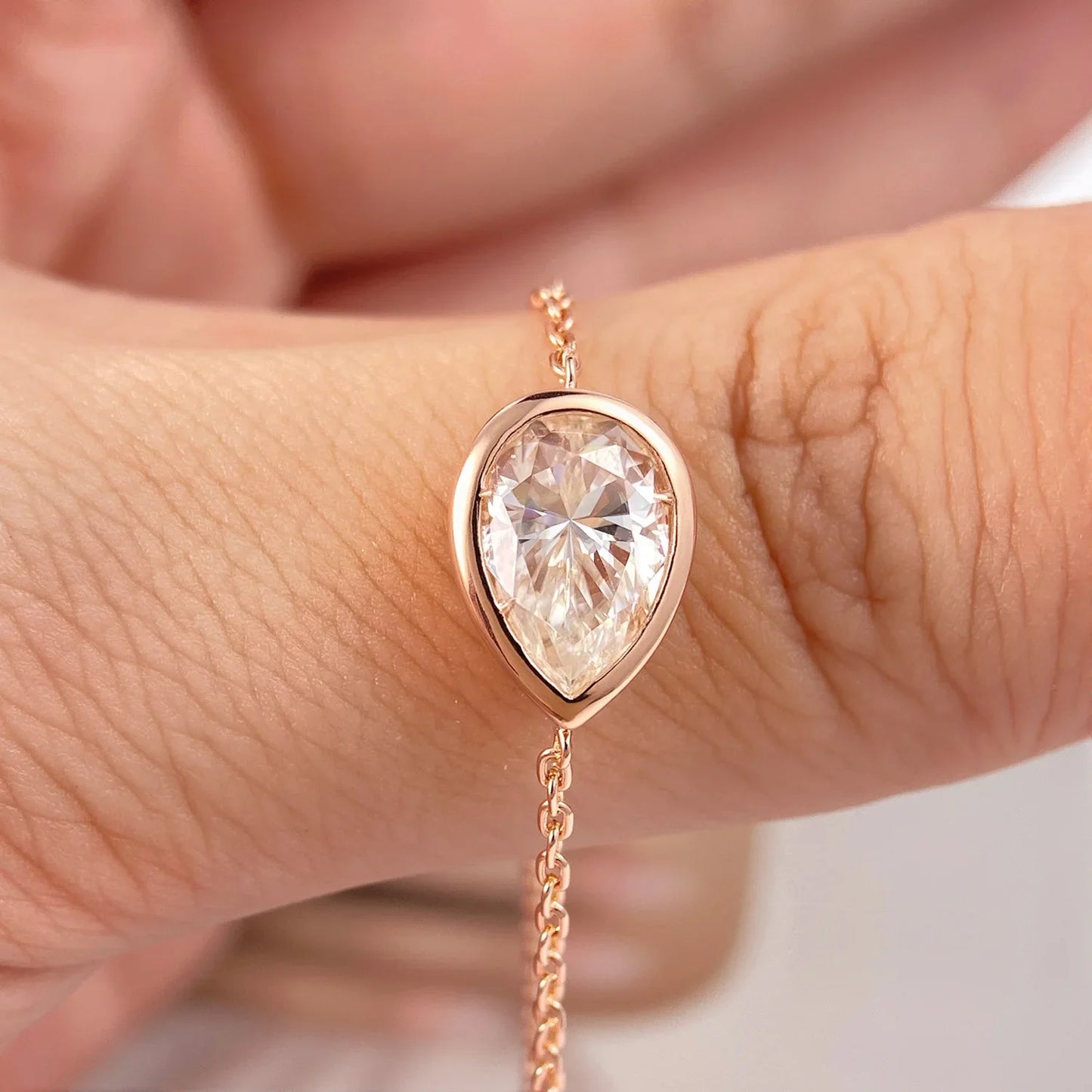 Bezel Setting 1/2CT Pear Marquise Emerald Cut Moissanite Solitaire Link Bracelet Women 925 Silver Diamond Party Wrist Chain