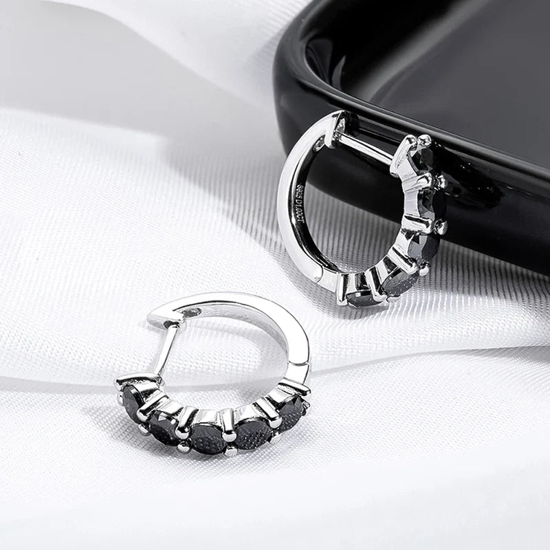 2CTTW Black Moissanite Hoop Earrings for Women Sparkling Party Simulated Diamond Earring 100% 925 Sterling Silver Jewelry