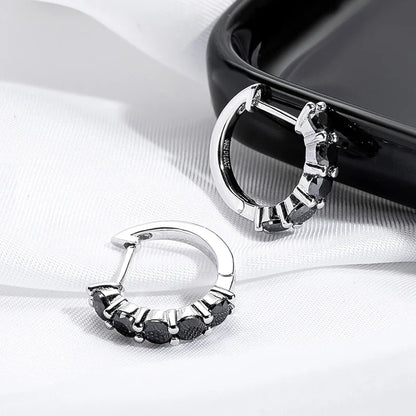 2CTTW Black Moissanite Hoop Earrings for Women Sparkling Party Simulated Diamond Earring 100% 925 Sterling Silver Jewelry