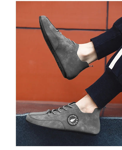 Men's Loafers Lightweight Driving Casual Thin Bottom Flats Shoes Soft Sole Comfortable Non Slip Lace-up Walking Shoes Men