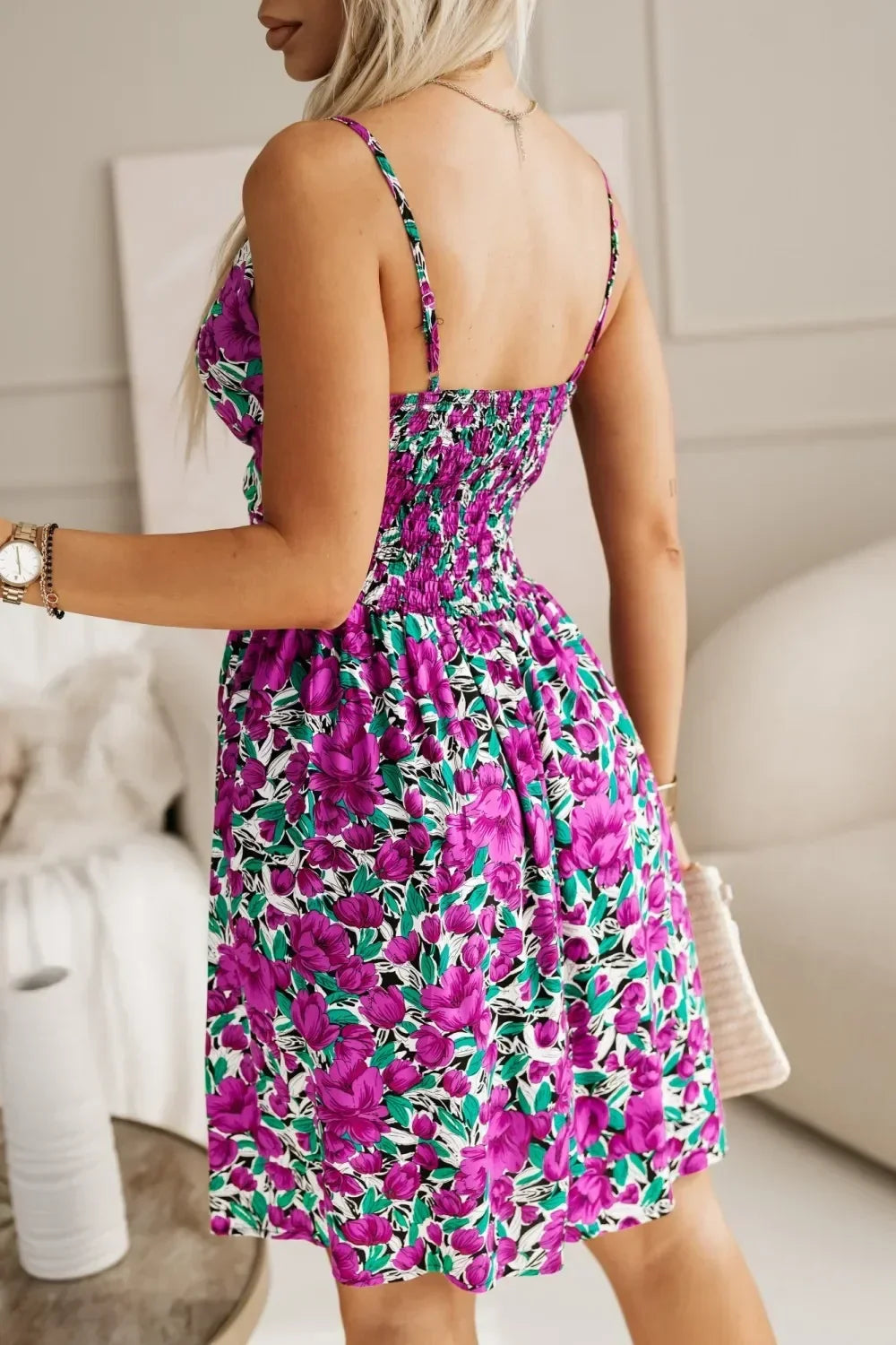 New Fashion Women's  Summer Wrap Pleated Dresses Ladies Floral Print Sexy Spaghetti Strap Sling DressBeach Dress A Line Sundress