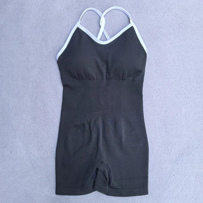 Summer Seamless Yoga Jumpsuit Women Gym Set Spaghetti Strap Leisure Workout Gym Shorts Padded Bra One-piece Fitness Bodysuits