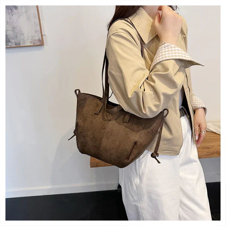 2025 Hot Sale Autumn Soft Women's Handbags Faux Suede Solid Color Large Capacity Shoulder Bag Casual Versatile Ladies Bags