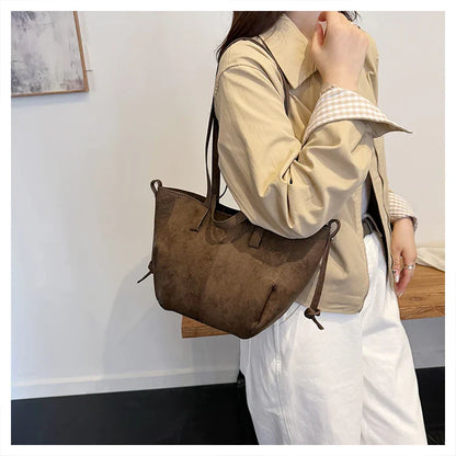 2025 Hot Sale Autumn Soft Women's Handbags Faux Suede Solid Color Large Capacity Shoulder Bag Casual Versatile Ladies Bags