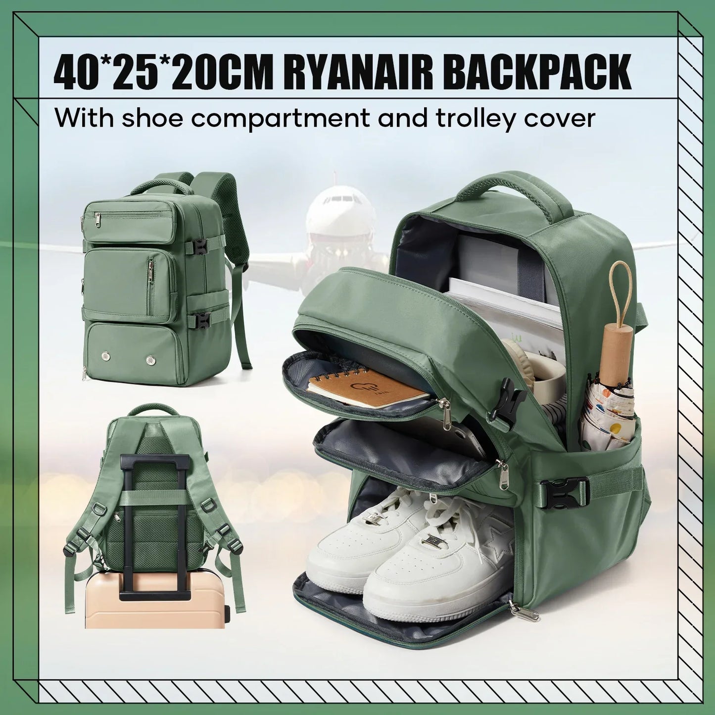 Travel Backpack Airplane Cabin Bag Ryanair Backpack 40x20x25 Luggage Laptop Bag Anti-Theft Men Women's Bag for Sports Trekking