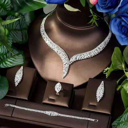 Conjunto de Joias Geométricas com Zircônias Cúbicas de Luxo, Colar Grande e Brincos Acessórios para Noivas e Encontros S-350