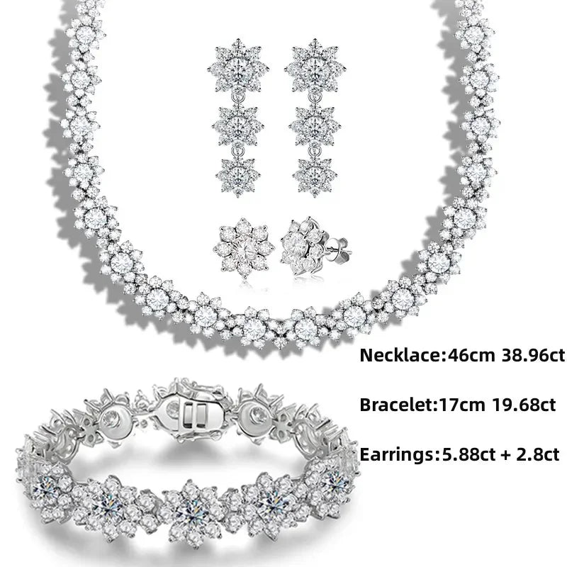 Full Moissanite Jewelry Set 925 Sterling Silver Sunflower Necklace Bracelet Earring Sets For Women Fine Jewelry GRA Tested