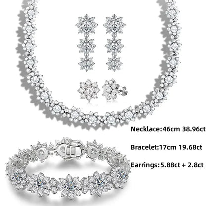 Full Moissanite Jewelry Set 925 Sterling Silver Sunflower Necklace Bracelet Earring Sets For Women Fine Jewelry GRA Tested