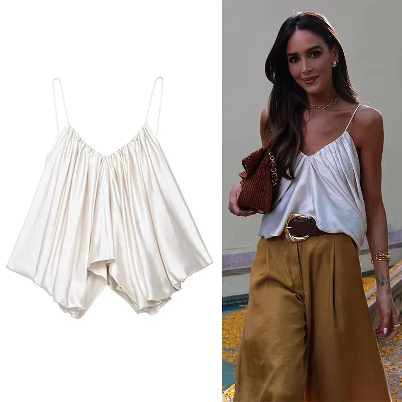New Slip Tops Fashion Satin Elegant Crop Top Woman 2026 Sleeveless Thin Straps Short Tops For Women Backless Sexy Party Top