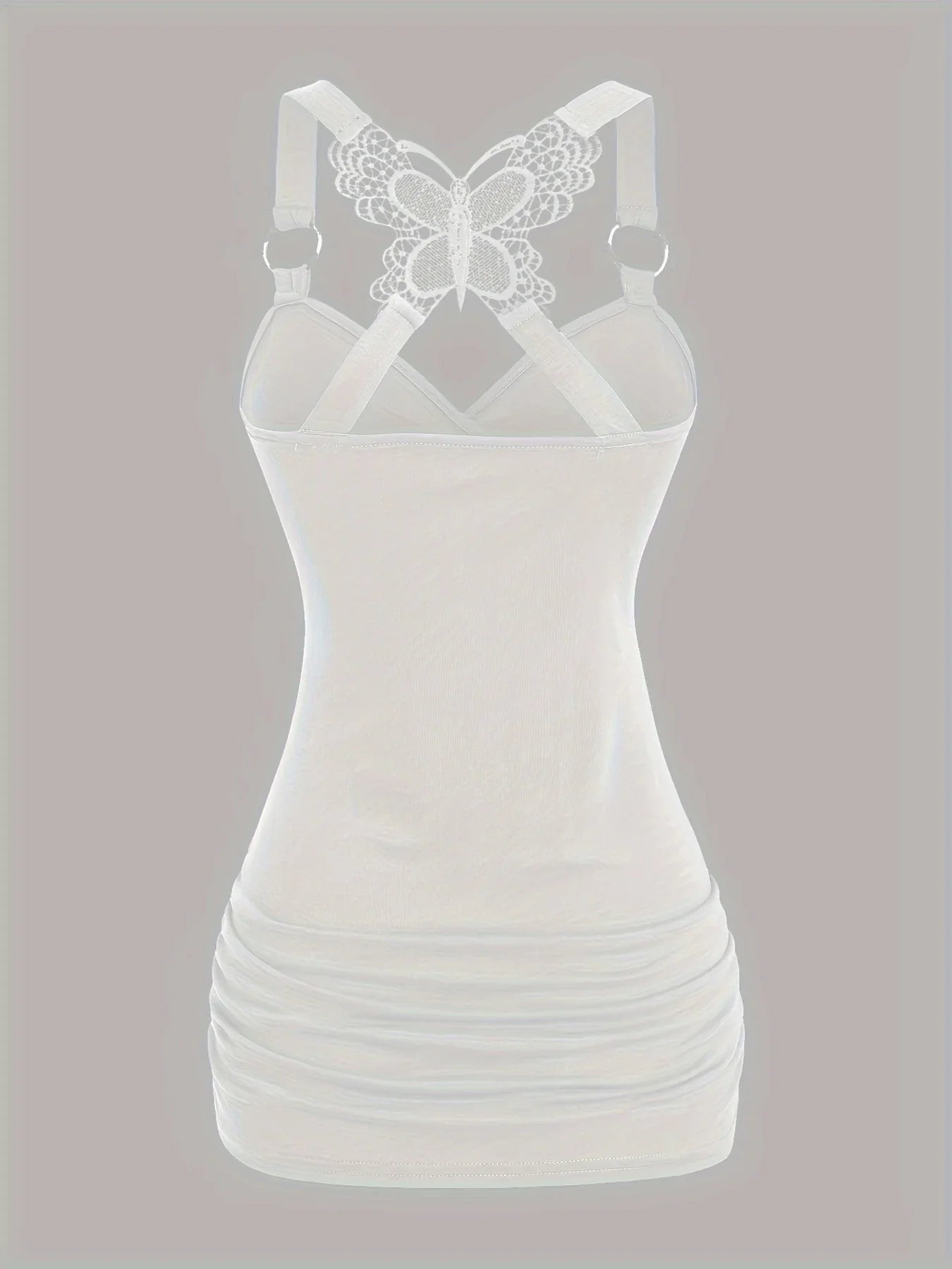 New European and American women's pleated suspenders butterfly lace cross vest in spring and summer of 2024