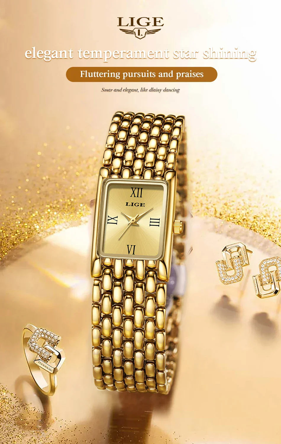 2025 New Gold Women's Watch Luxury Quartz Watch Stainless Steel Bracelet Retro Fashion 30M Waterproof Watch for Women reloj