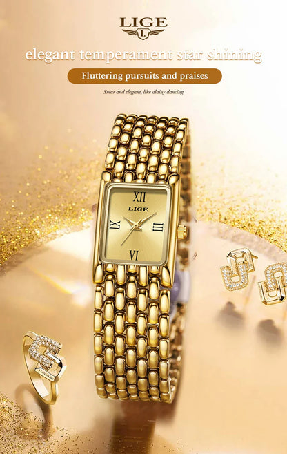 2025 New Gold Women's Watch Luxury Quartz Watch Stainless Steel Bracelet Retro Fashion 30M Waterproof Watch for Women reloj
