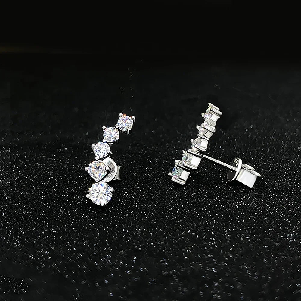 3/5-stone Smile Full Moissanite Diamond Stud Earring with Certificates 925 Sterling Silver Sparkling Diamond Earrings for Women