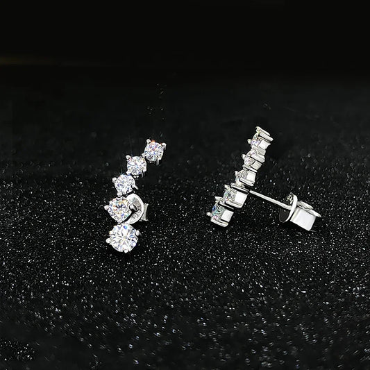 3/5-stone Smile Full Moissanite Diamond Stud Earring with Certificates 925 Sterling Silver Sparkling Diamond Earrings for Women
