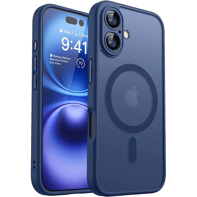 Magnetic Luxury Armor Shockproof Case For iPhone 17 Air 16 15 14 13 Pro Max For Wireless Charge Matte Translucent Cover
