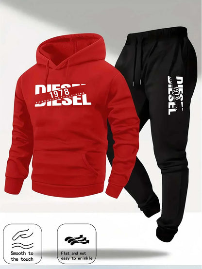 Men New Fashion Print Tracksuit Hooded Sweatshirt+Sweatpants Set Casual Fitness Jogging Sports Two-Piece Unisex neutral Outfit