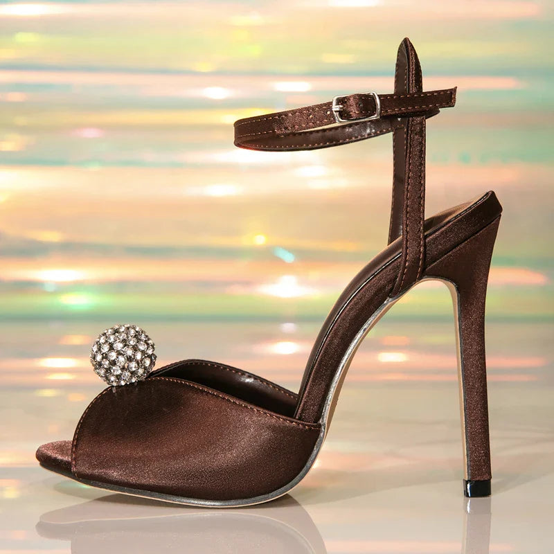 Fashion Summer Sexy Thin High-heeled Rhinestone Pearl Pointed Toe Open Toe Sandals Women's Stripper Party Ladies Shoes