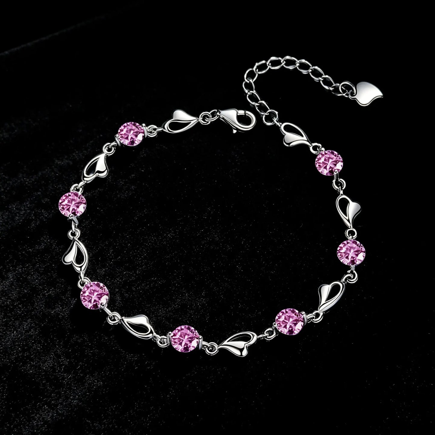 925 Sterling Silver Heart Shaped Bracelet For Women vintage style Pink Moissanite Charm Bracelets Original Party Jewelry