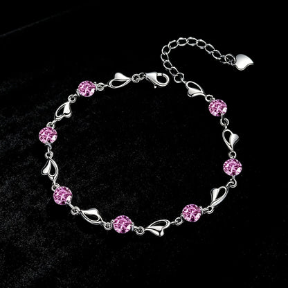 925 Sterling Silver Heart Shaped Bracelet For Women vintage style Pink Moissanite Charm Bracelets Original Party Jewelry