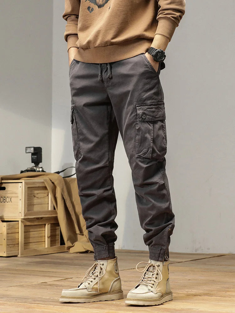 2025 New Multi-Pockets Spring Summer Cargo Pants Men Streetwear Zipper Leg Skinny Work Joggers Cotton Casual Tactical Trousers