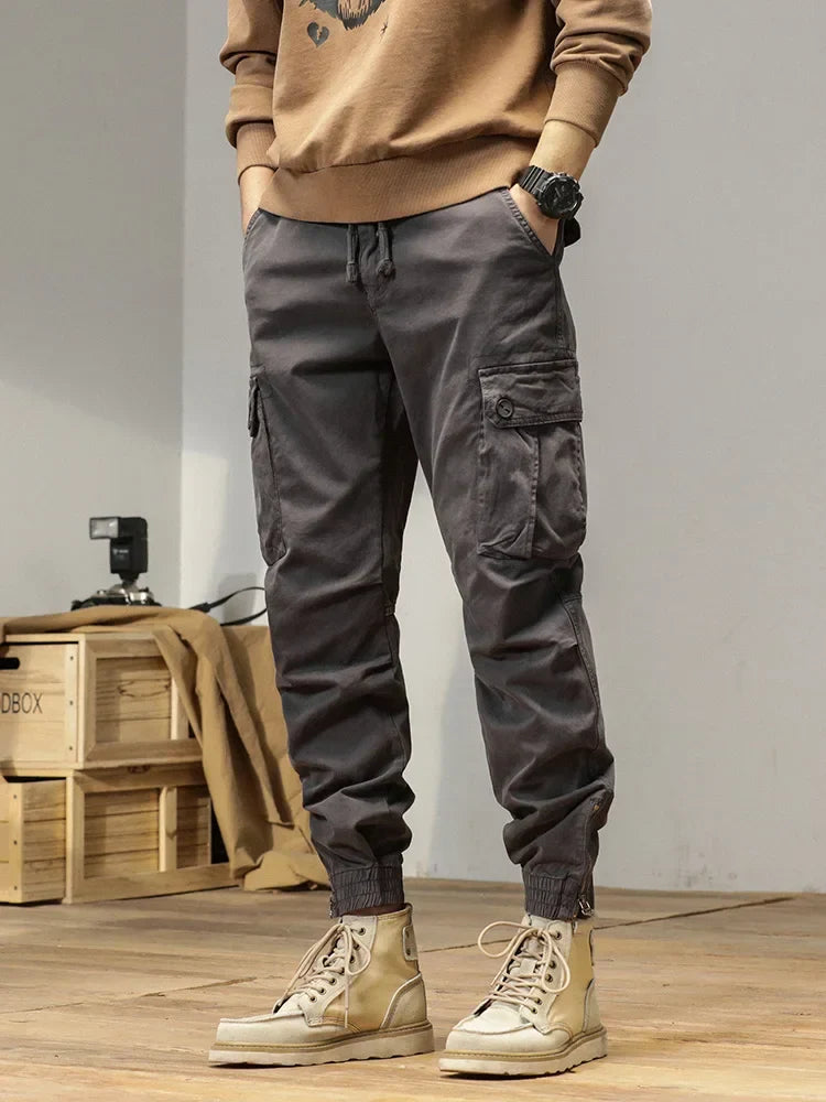 2025 New Multi-Pockets Spring Summer Cargo Pants Men Streetwear Zipper Leg Skinny Work Joggers Cotton Casual Tactical Trousers