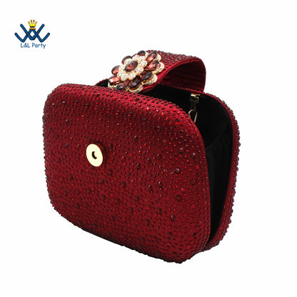 Special Design Women Crystal Style African Ladies Party Shoes Matching Bag in Magenta Color