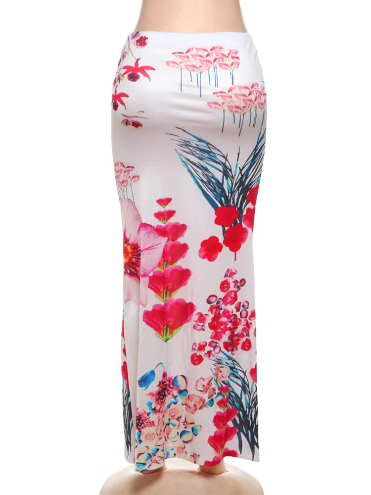 Colorful Print Skirts Women 2025 New Trend Ruched Peach Hip Casual Simple Bottoms Summer Fashion Stretch Streetwear