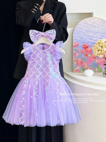 Girls' Summer  Dress Kids Fashionable Sleeveless Tulle Princess Gown Kids Cute & Breathable Toddler Party Dress