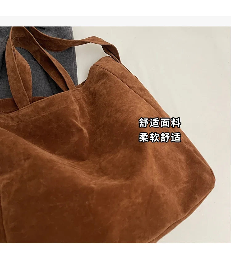 Large Capacity Velvet 2024 Hot Selling Tote Bag Zipper Solid Color Popular Fashion Handbag Soft Simple Commuting Shoulder Bag