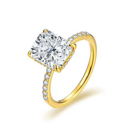 Radiant Cut 4CT Moissanite Ring for Women D Color S925 Sliver 18K Gold Plated Sparkling Engagement Wedding Fine Jewelry