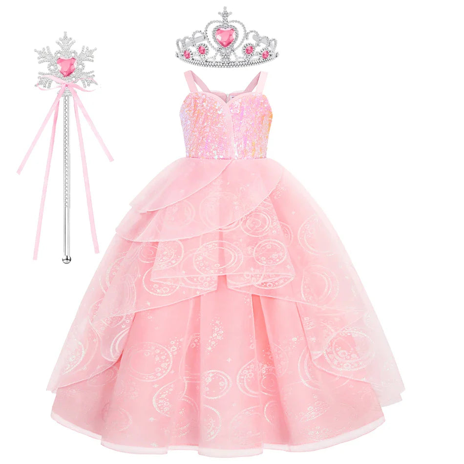 Children Pink Witch Dress Wicked Glinda Elphaba Clothes Cosplay Costume Girls Halloween Costume Kids Good Witch Princess Dresses