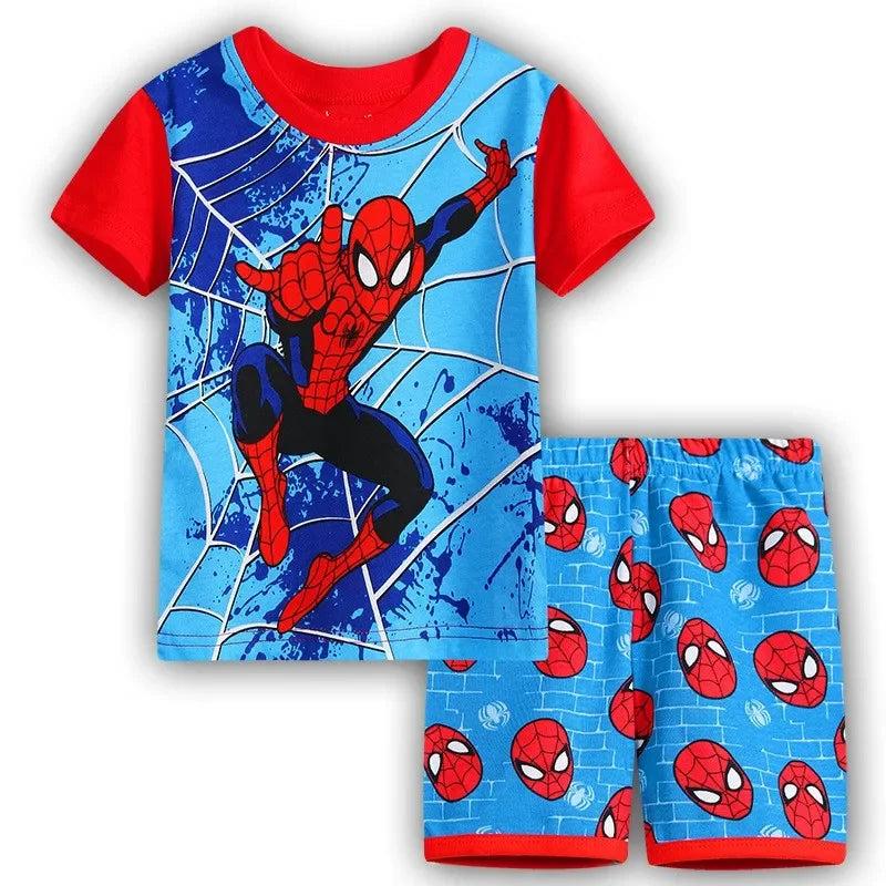 2pcs Marvel Spiderman Short-Sleeved Boys Homewear Pajamas Set Kawaii Cartoon Spider-man Baby Sleepwear T Shirt Shorts Pant Gift