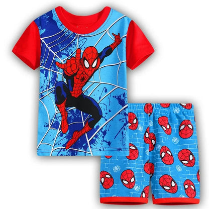 2pcs Marvel Spiderman Short-Sleeved Boys Homewear Pajamas Set Kawaii Cartoon Spider-man Baby Sleepwear T Shirt Shorts Pant Gift