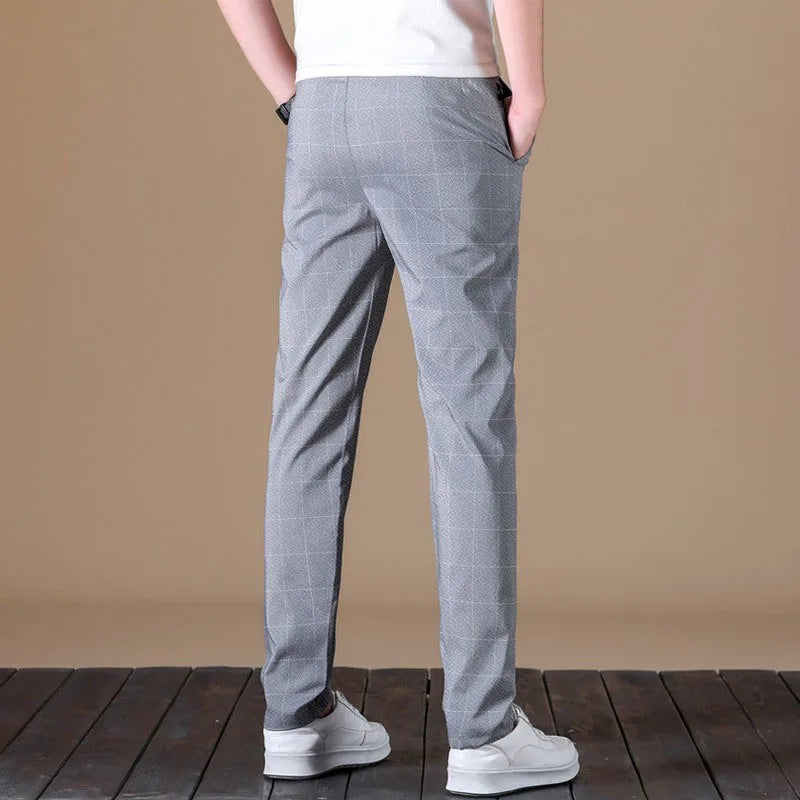 Business Ice Silk Pants Straight Elastic Waist Black Gray Trousers Breathable Simple Male Clothing Casual Suit Pants AII seasons