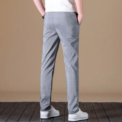 Business Ice Silk Pants Straight Elastic Waist Black Gray Trousers Breathable Simple Male Clothing Casual Suit Pants AII seasons