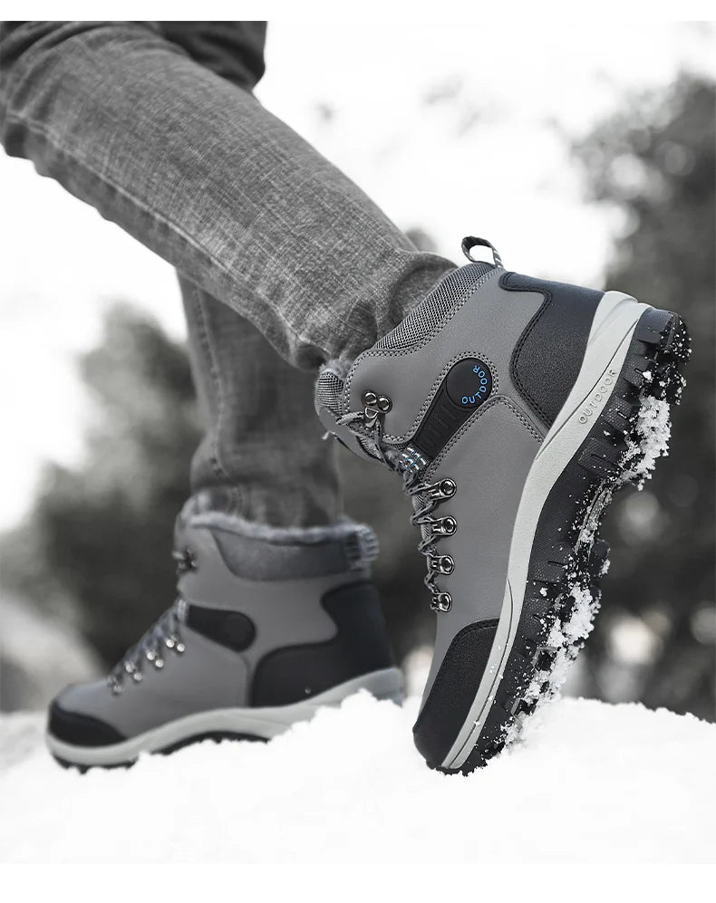 Men's Winter Snow Boots High Top Waterproof Sneakers Warm Plush Climbing Boots Plush Leisure Multi-Function Mountaineering Shoe