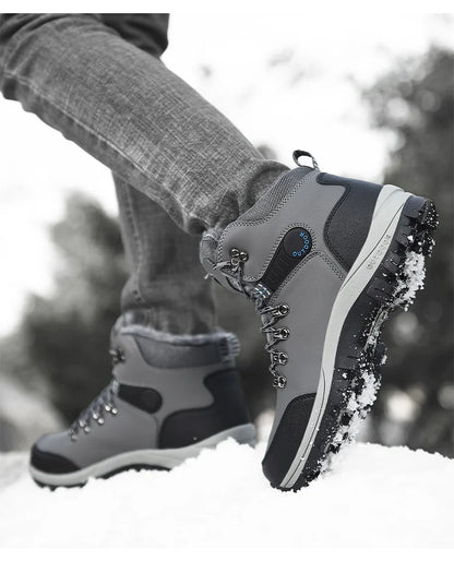 Men's Winter Snow Boots High Top Waterproof Sneakers Warm Plush Climbing Boots Plush Leisure Multi-Function Mountaineering Shoe