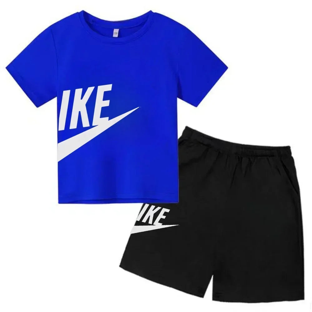 Fashion Sport 2Pcs Outfit, Printed Short Sleeve Tee and Shorts, Comfortable Summer Tracksuit for Boys Girls
