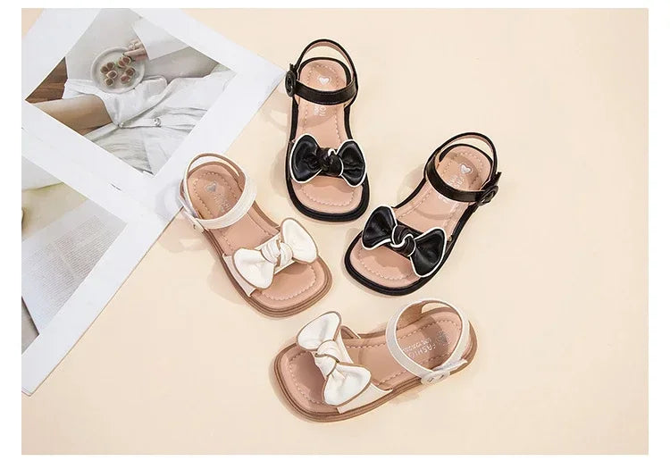 New Children's Sandals Summer Bowknot Girls Princess Causal Shoes Fashion Kids Soft Bottom Beach Flat Sandals Open-toe Versatile