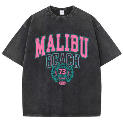 Beach Washed T-Shirt Women Letter Printing Cotton T Shirt Comfortable Crewneck Tops Casual Oversized Tees Female Clothes