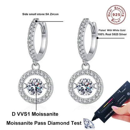 1CT Moissanite Drop Earring for Women Diamond Beating Heart Earring 100% S925 Sterling Silver White Gold Plated Jewelry