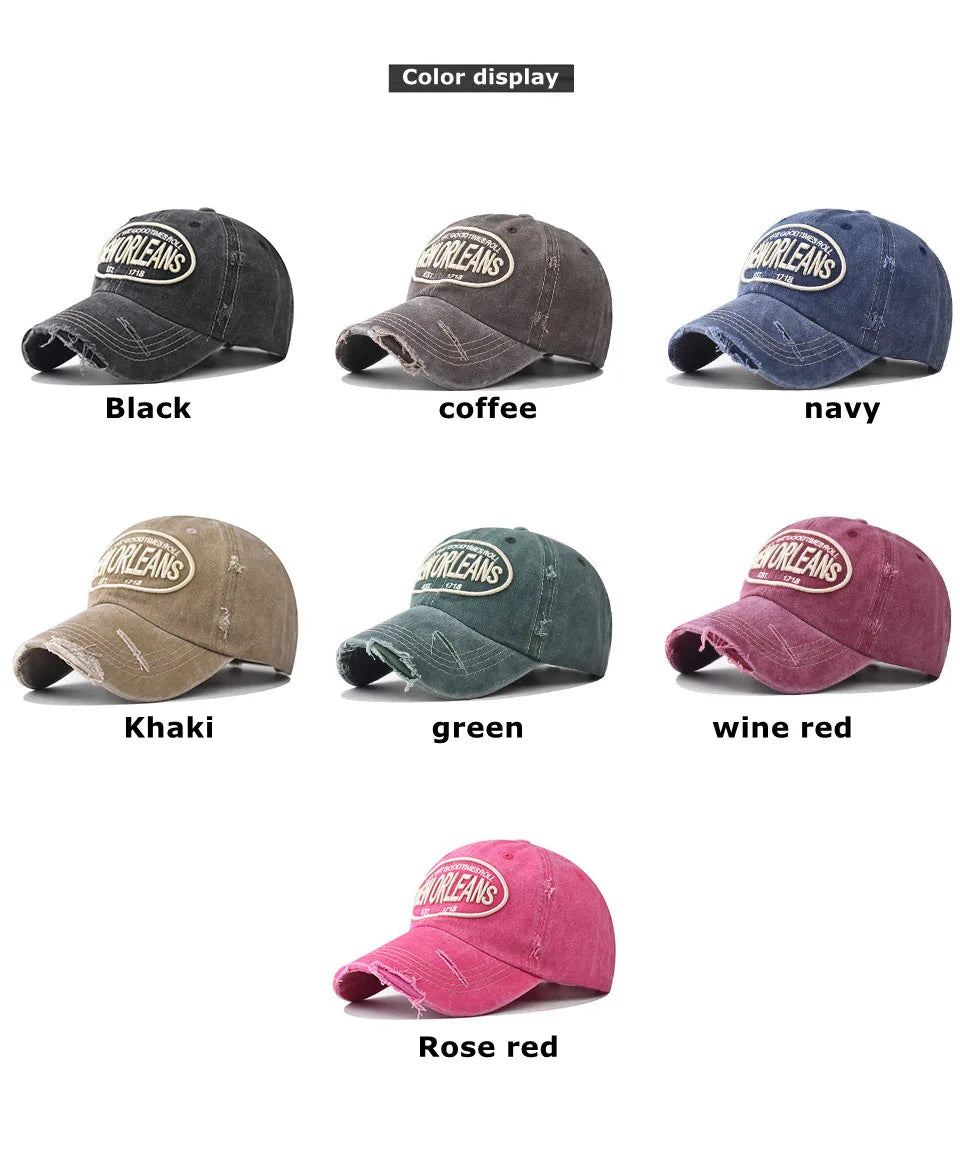 Vintage Washable Cowboy Baseball Cap Embroidery Snapback Hat for Men Women Worn Out Hip Hop Caps Adjustable Solid Cotton Sun Hat