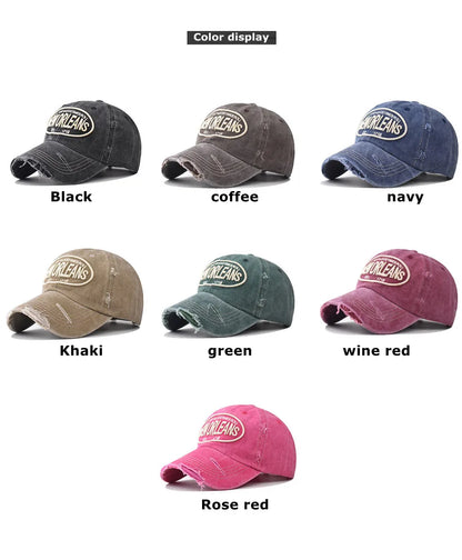 Vintage Washable Cowboy Baseball Cap Embroidery Snapback Hat for Men Women Worn Out Hip Hop Caps Adjustable Solid Cotton Sun Hat