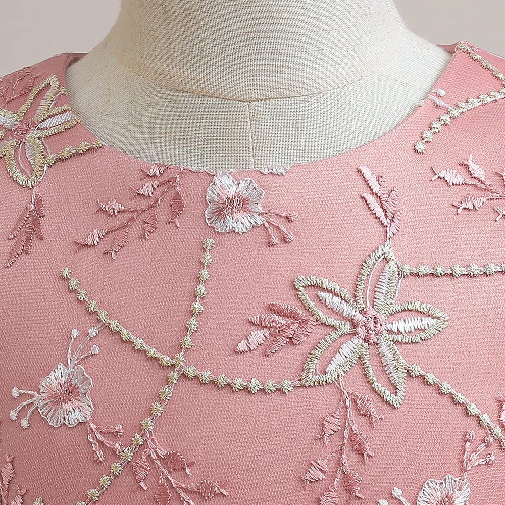 Summer Flower Bridesmaid Girls Dress Elegant Wedding Princess Party Kids Dresses For Girl Gala Bow Birthday Evening Prom Costume