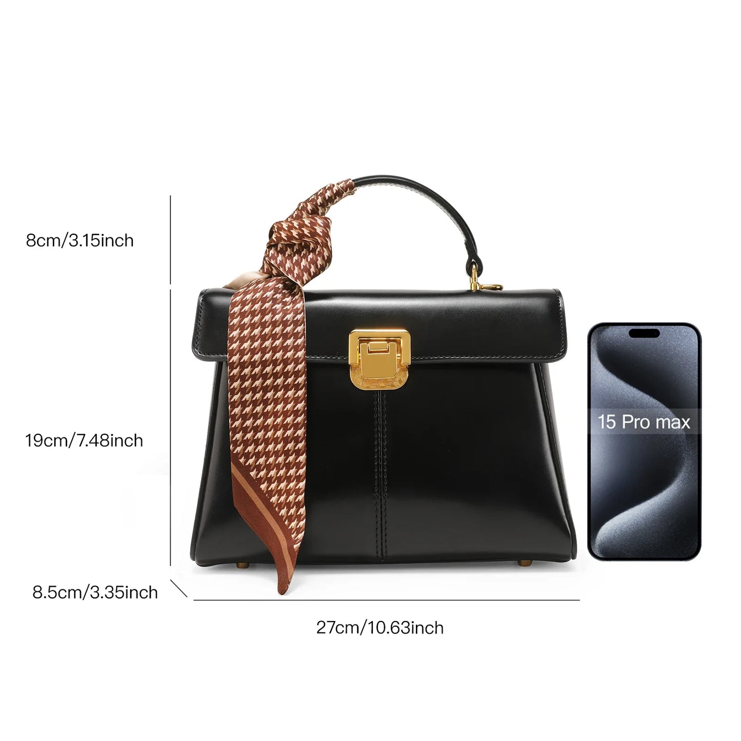 Genuine Leather Handbag with Scarf | Luxury Designer Trendy Shoulder Bag Solid Color Commuting Bag | bags for women gift